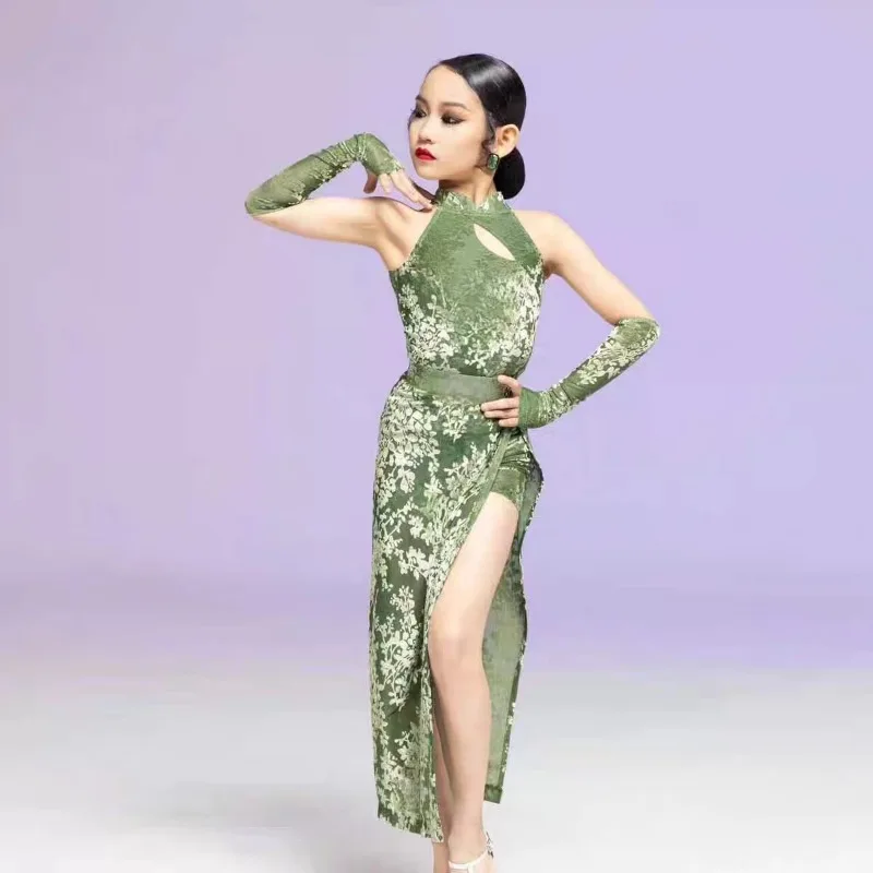 カスタマイズされた新しい女の子のラテンダンスドレスワンピースカラーチャイナドレス中国風のハイエンドパフォーマンス衣装