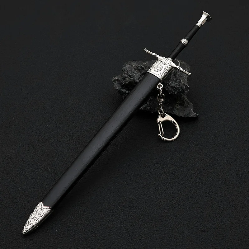 22cm Steel Sword Keychain The Geralt of Rivia Witcher Hearts of Stone Game Peripheral Middle Ages Full Metal Sword Keychain Toys