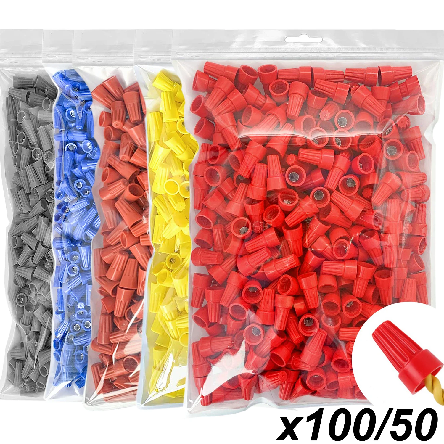 

100/50PCS Colorful Electrical Insulated Crimp Twist Terminal Quick Wire Connector Nut Spring End Cap Connection