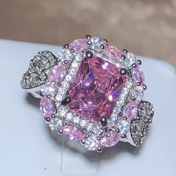 Bague carrée de la collection Rotterdam Kling Pink Zunderes pour femme, timbre 925, bijoux fantaisie, cadeau de fête d'anniversaire, vente en gros, nouveau