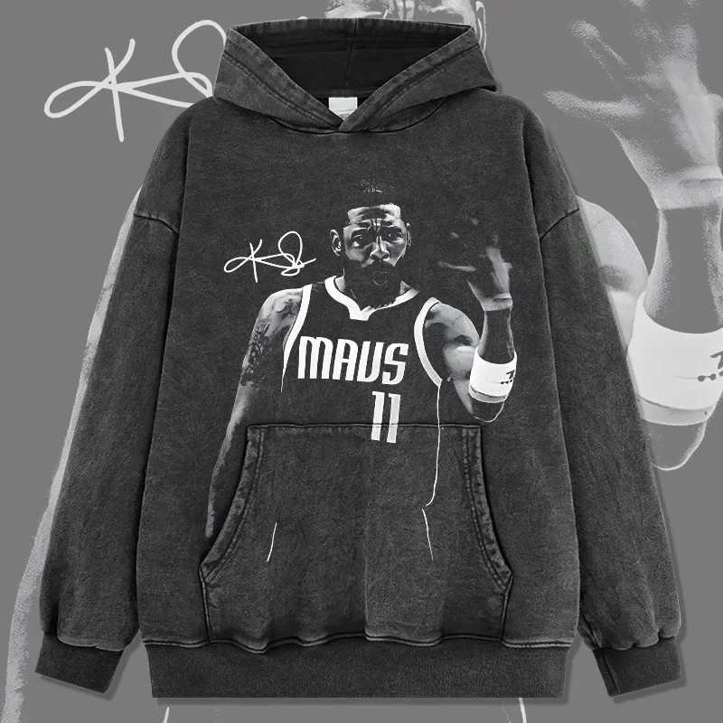 Kyrie Irving Printed Hooded Sweatshirt Loose Fit Basketball Uniform Vintage American Style Cross-Border European Fashion Outwear