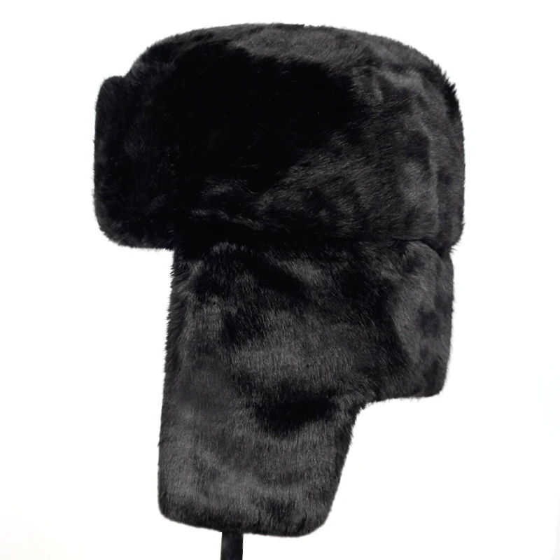 Winter Fur Warm Windproof Hat Men Women Lei Feng Cap Bomber Faux Fur Ear Flap Caps Black Ski Trooper Trapper Cold Anti-snow hats