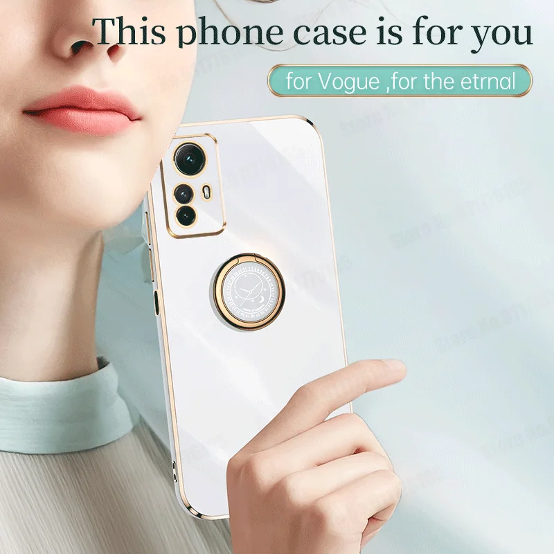 For Redmi Note 12S Case Plating Ring Holder Stand Cover For Xiaomi Redmi Note 12 Turbo Pro Plus 4G 5G Shockproof Soft Back Case