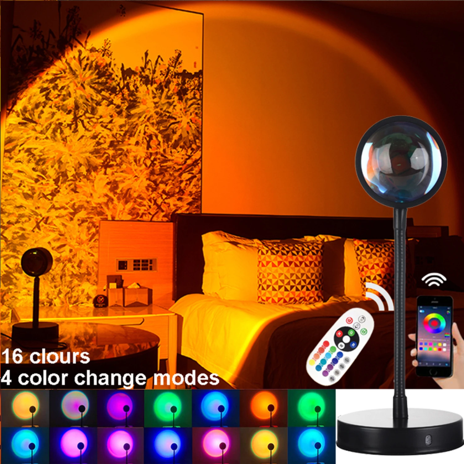 New Vibrant Colorful Sunset Lamp Night Light with Unique and Innovative Smart Sunset Projector, Remote Control via Smart Life AP