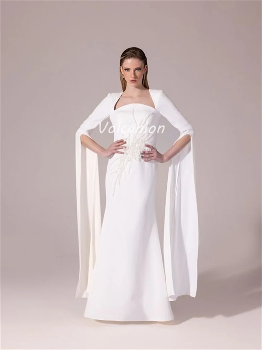 Customized Modern Style Sexy Jersey Ribbon Beading Ruched Mermaid Square Neck Long Dresses Bespoke Occasion Dresses High Quality