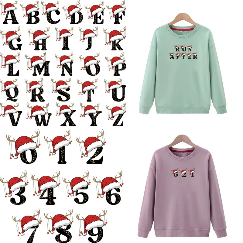 رسائل A-Z2pcs نقل الحرارة الشتاء قبعة بقع عيد الميلاد A-مستوى قابل للغسل Diy بها بنفسك الفينيل الصحافة الحرارية هوديس القمم رسالة بقع #1