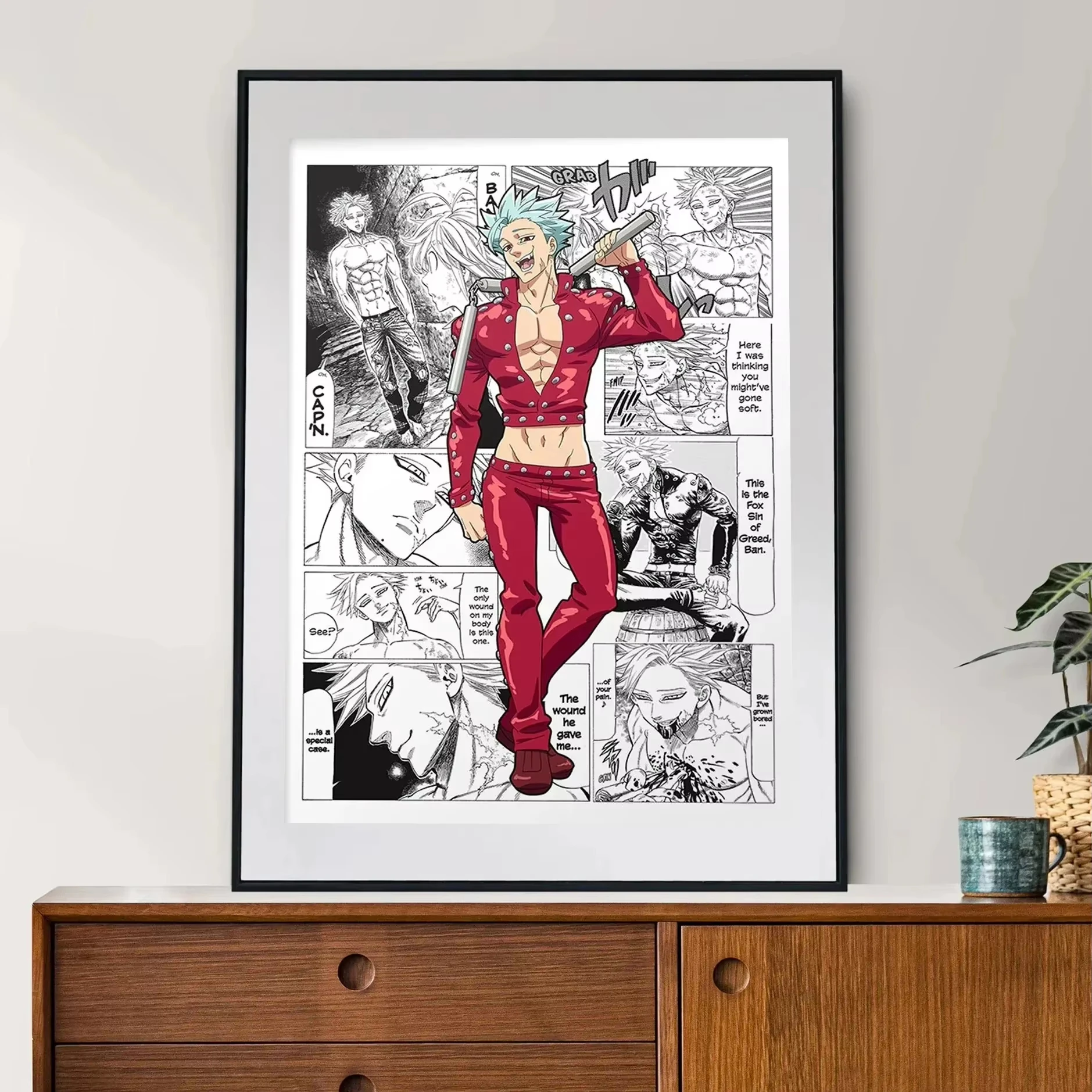 اليابان أنيمي الشكل الخطايا السبع المميتة المشارك أبيض وأسود خمر بان/الملك قماش طباعة جدار الفن ديكور غرفة Kawaii المنزل