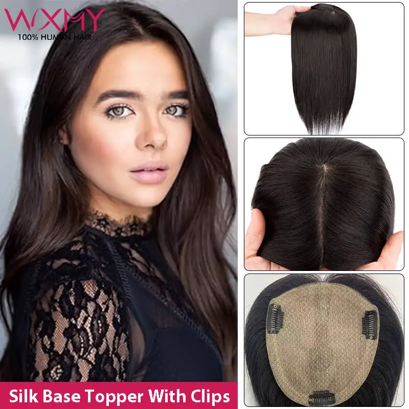 13x15cm Silk Base Human Hair Topper for Women Natural Scalp Straight Remy Hairpieces Breathable Hair Piece with Clips for Women