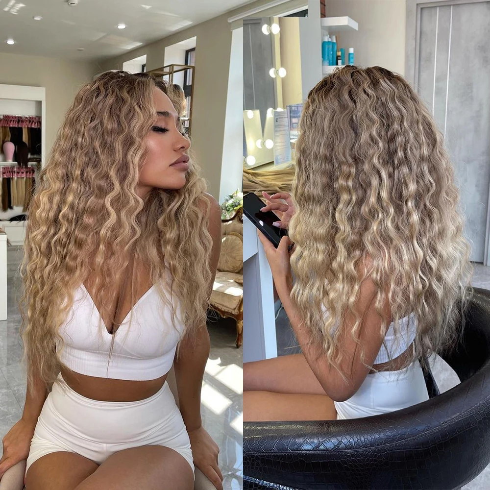 

Ash Blonde Highlights Full Lace Wig for Women HD 13X6 Lace Frontal Wig Loose Deep Wave Virgin Ombre Human Hair Wigs Roots 180%