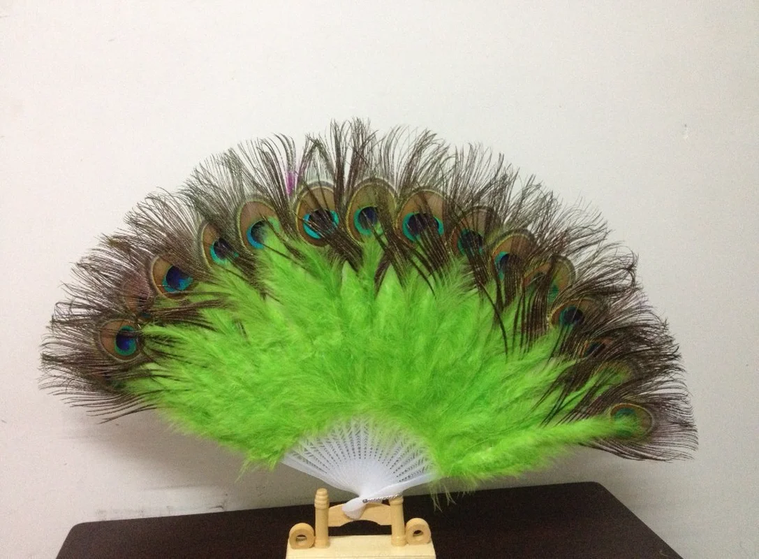 Hot Nice Feather พัดลมสําหรับเต้นรํา Props มือนกยูงหาง Feather พับพัดลมงานแต่งงานที่ยอดเยี่ยม