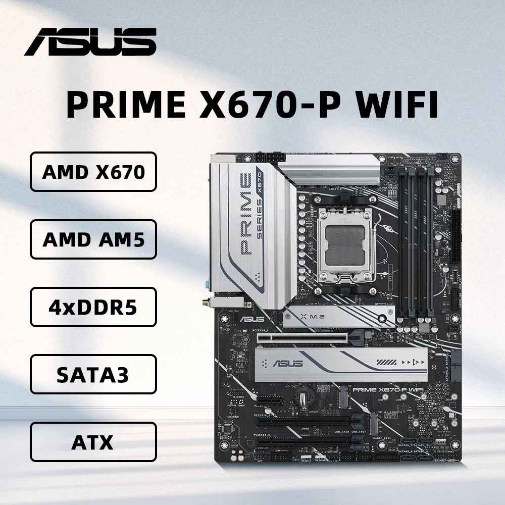 ASUS PRIME X670-P WIFI Motherboard Support 7900X 7800X3D 7700 7600X 7500F CPU DDR5 7800MHz M.2 PCIe 5.0 AMD X670 AM5 Mainboard