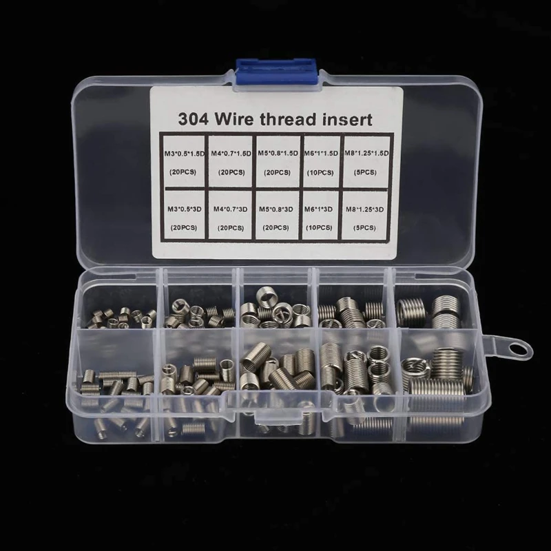 150Pcs Thread Repair Inserts M3 M4 M5 M6 M8 Stainless Steel Heli Coil Thread Repair Insert Wire Thread Insert Assortment
