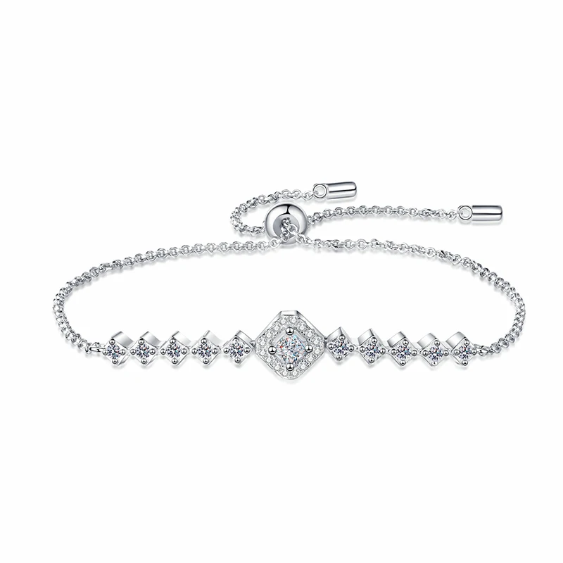 Smyoue 3*3mm 0.7cttw Full Moissanite Bracelets for Women Princess Cut Square Luxury Chian S925 Sterling Silver Wholesale Jewelry image 6
