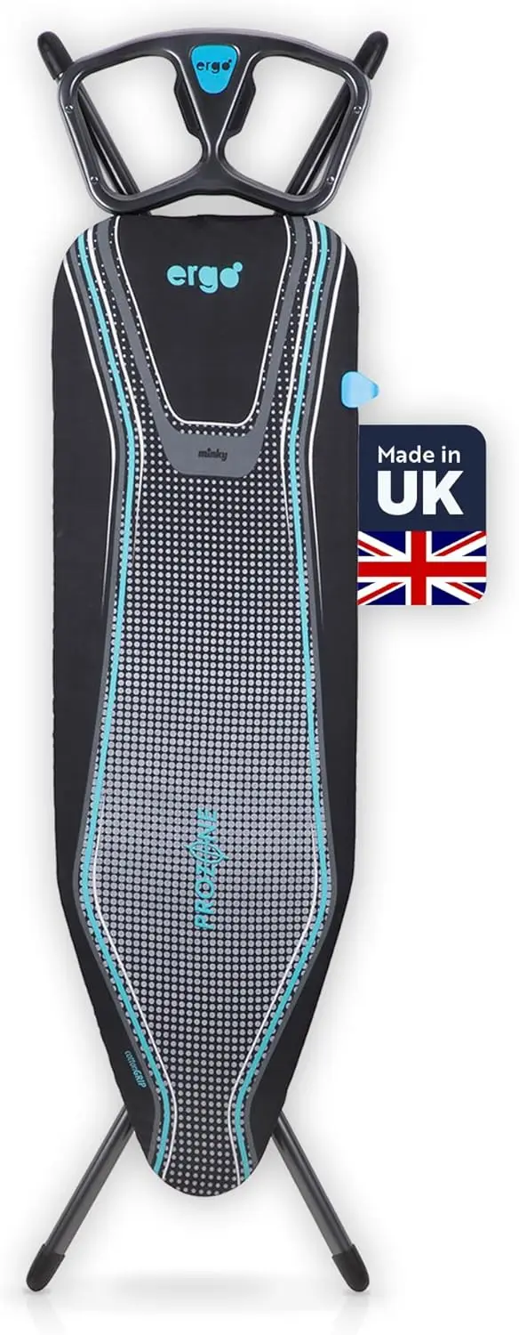 

Ergo Prozone Ironing Board | Made in UK | Dual Iron Rest, Heat Reflective Cover, Thick Felt Underlay - Freestanding Ironing