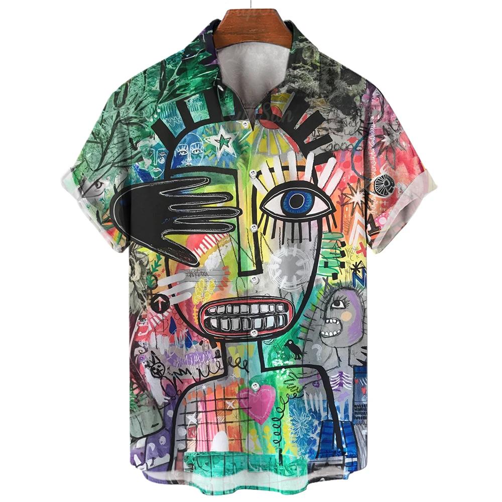 Camisas hawaianas de moda de ojo tridimensional para hombres, estampado 3d, Tops casuales de manga corta, ropa divertida de verano