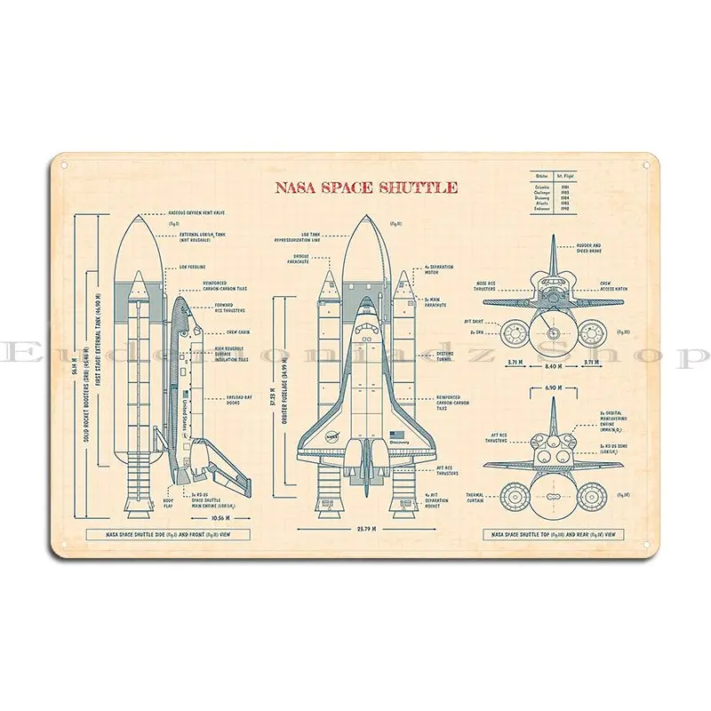 Space Shuttle Old Paper Grid Metal Plaque Customized Wall Cave Wall Decor Retro Cave Tin Sign Poster