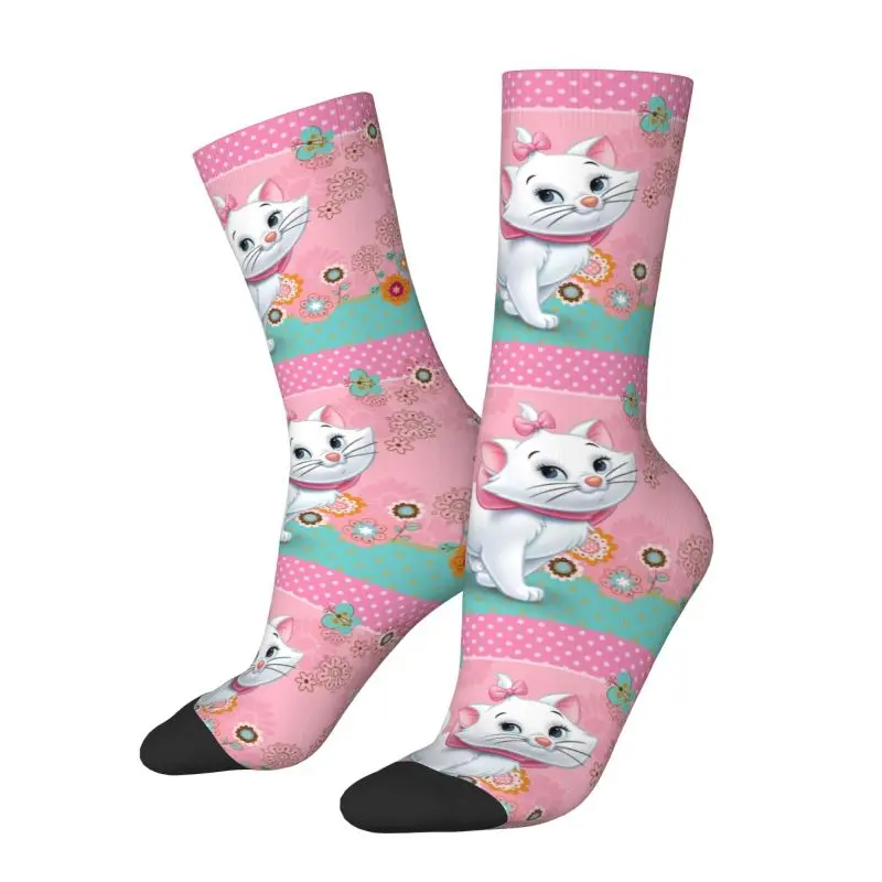 Fun Men's Cute Marie Cat Dress Socks Unisex Warm Breathbale 3D Printed The Aristocats Crew Socks