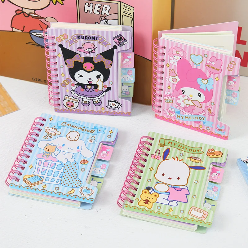 Cute Sanrio Diary Notebook A7 Anime Series Kawaii Kuromi Cinnamoroll Cartoon Portable Notebook Student Stationery Kids Gifts