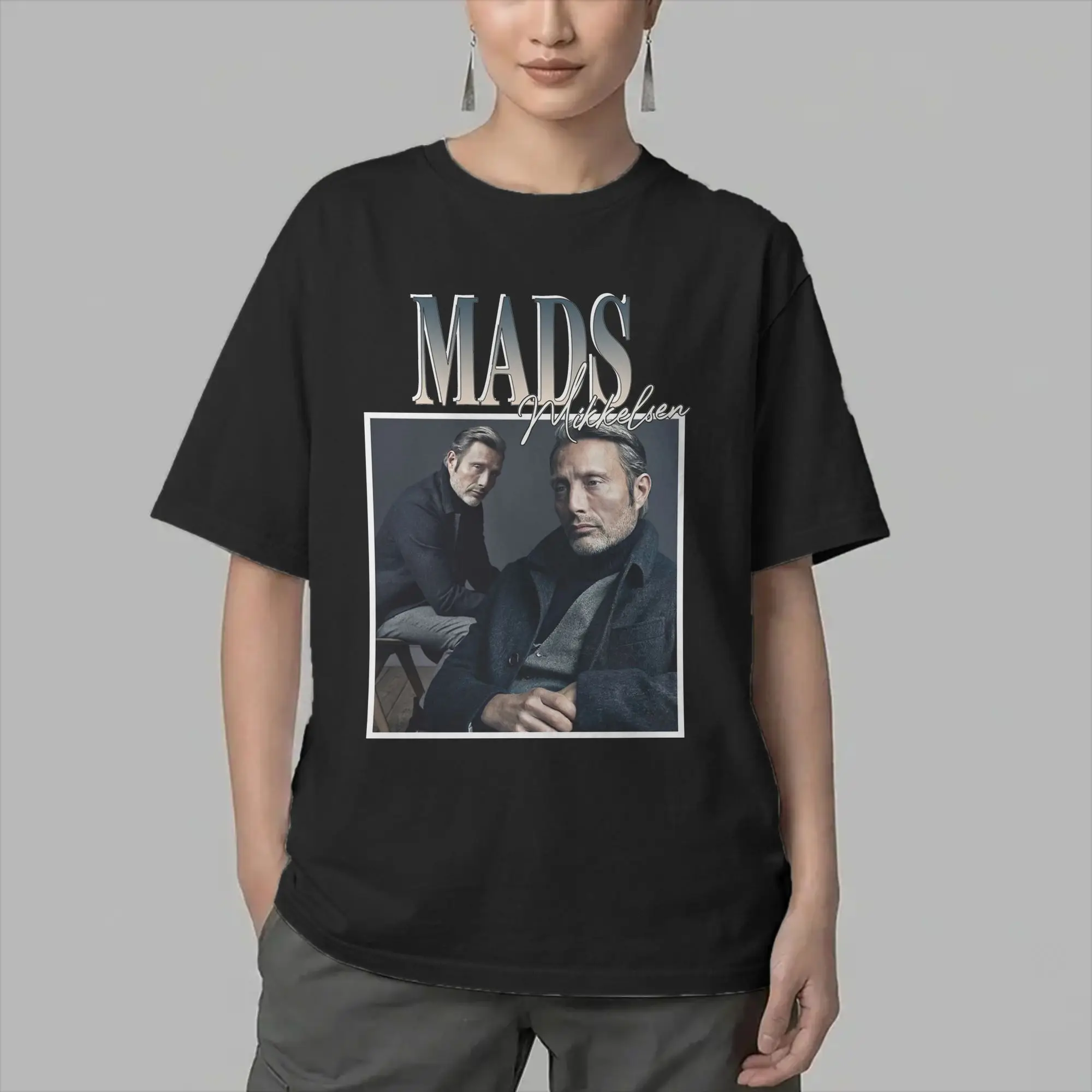 Mads Mikkelsen Actor Men's T Shirts  Funny Tee Shirt Short Sleeve Round Collar T-Shirts Pure Cotton Original Clothing