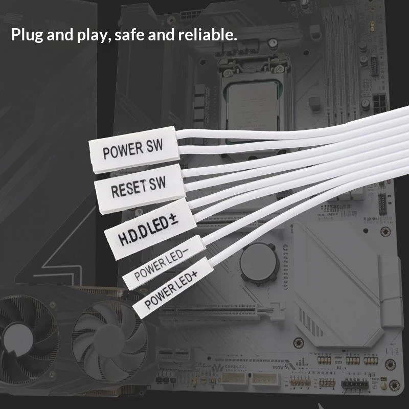 

Full White/Black Front Panel Power+, Power-, Reset, Power SW, HDD Extension Cable Computer Front Panel 2Pin Dupont Jumper