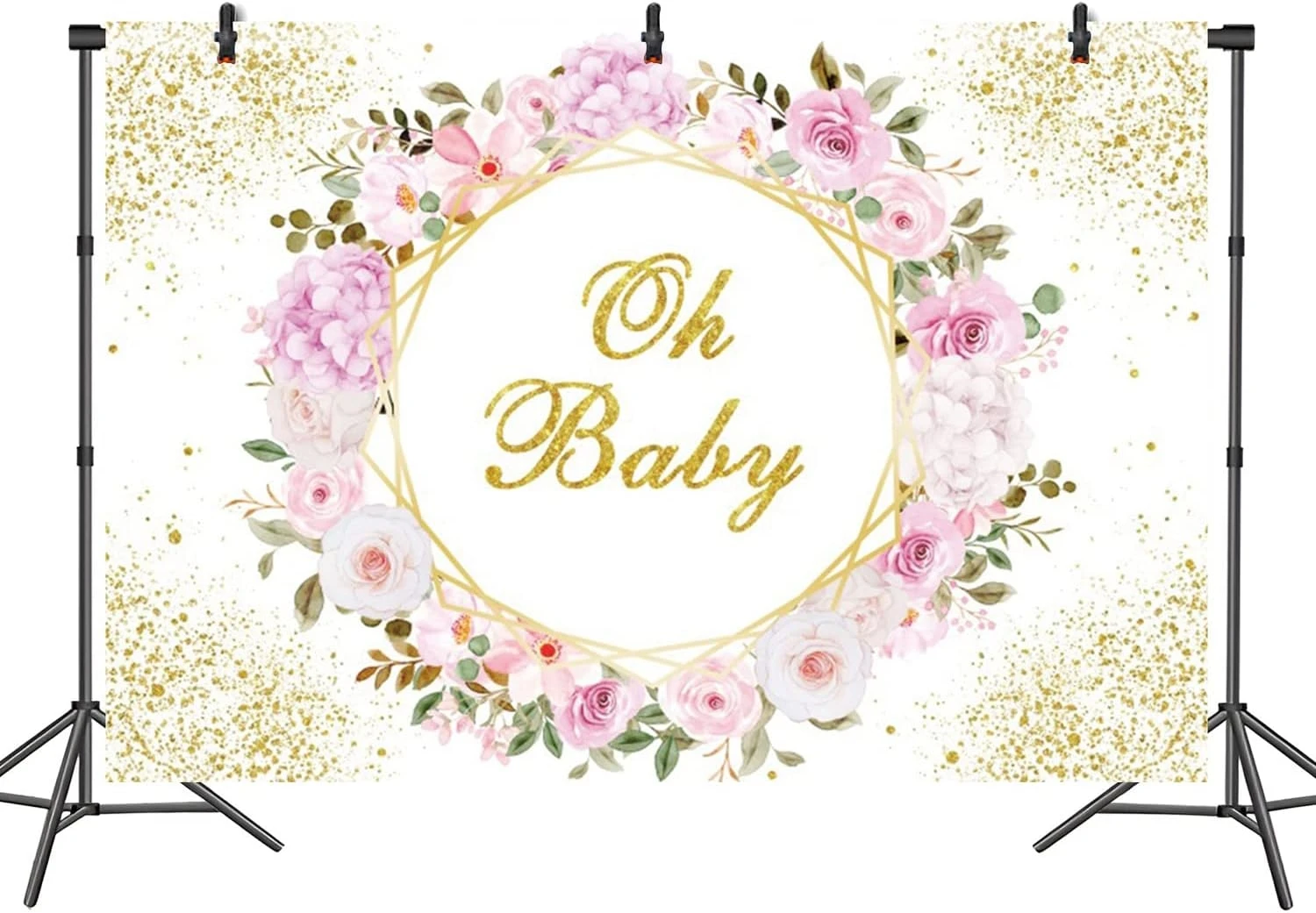 

Pink Flowers Gold Sequins baby Shower backdrops High quality computer print children kids Photography Studio Backgrounds