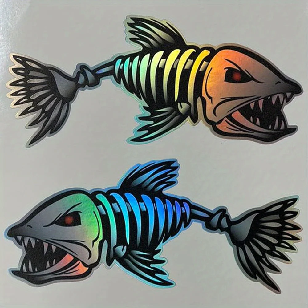 2D Flat Sticker Automotive Decals2pcs of Semi-Transparent Fishbone Stickers, Cartoon Anime Theme, Vinyl Material, Matte Surface