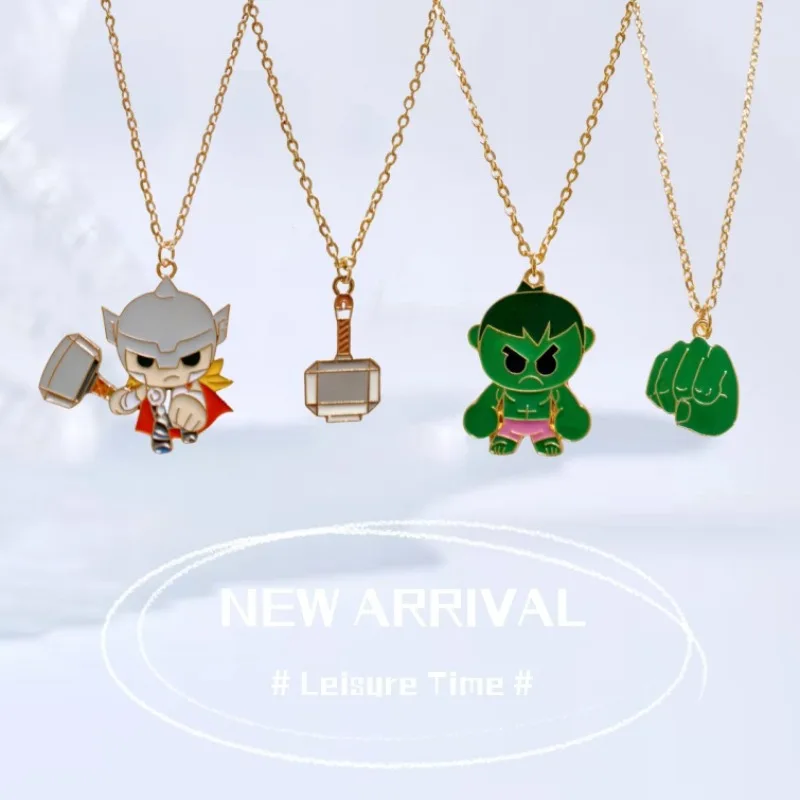 Marvel The Avengers Necklace Anime Figure Hulk Thor Cartoon Alloyed Necklace Anime Merchandise Decoration Children Birthday Gift