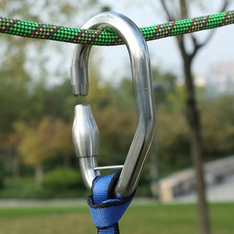 Durable, Silver-coloured, Multi-purpose Stainless Steel Carabiner – Suitable for Rock Climbing, Hiking and Mountaineering