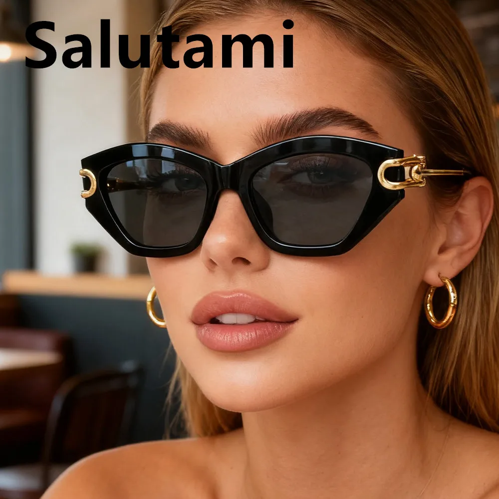 Vintage Mode Patchwork Knotenbein Cat-Eye Sonnenbrille für Damen, Markenlegierung, Schwarz-Blau-Verlauf, Damen UV400 Sonnenbrillen – Detail 1