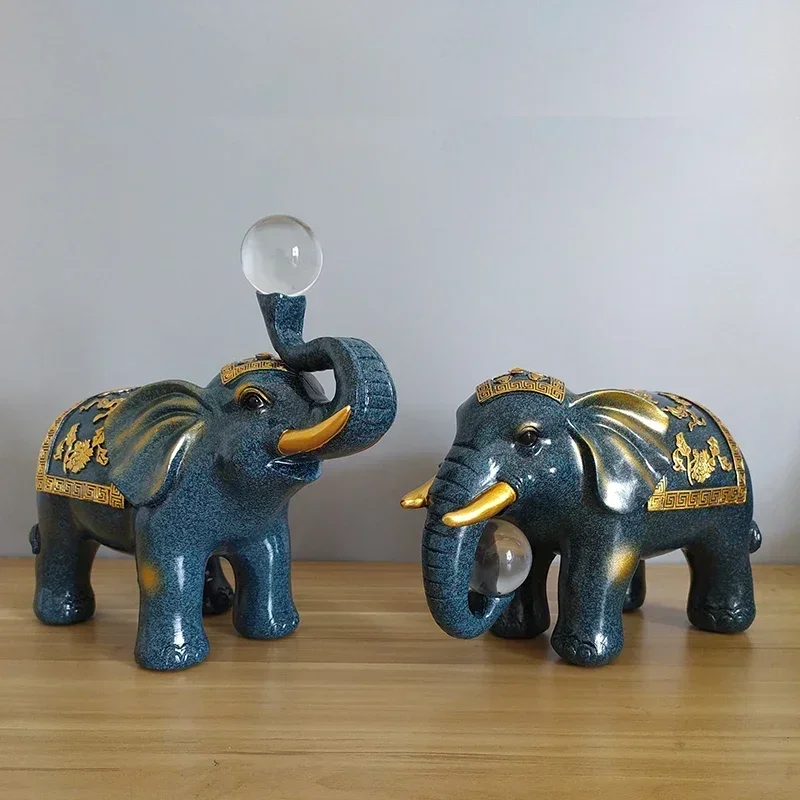 

2pcs Luxury Elephant figurine ornaments home decor Resin Elephant statue living room decoration wedding decoration accessories