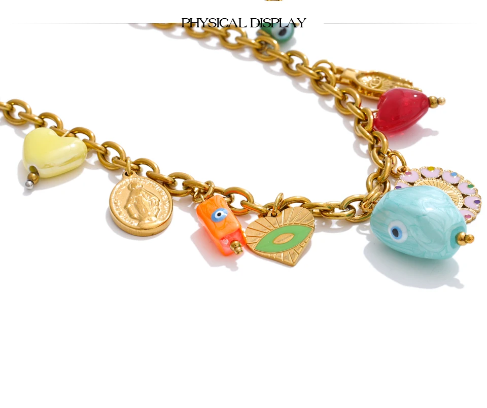 Yhpup Trendy Edelstahl Keramik Auge Herz Charms Anhänger Tropfen Halskette Goldene PVD Überzogene Mode Kragen Charme Schmuck Geschenk – Detail 6