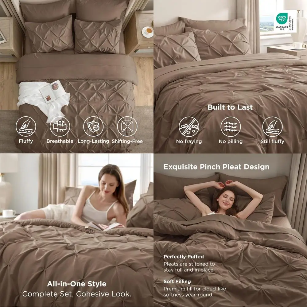 

Brown Full Size Bedding Set: 7-Piece Comforter with Sheets, Pillowcases & Shams for All-Season Comfort