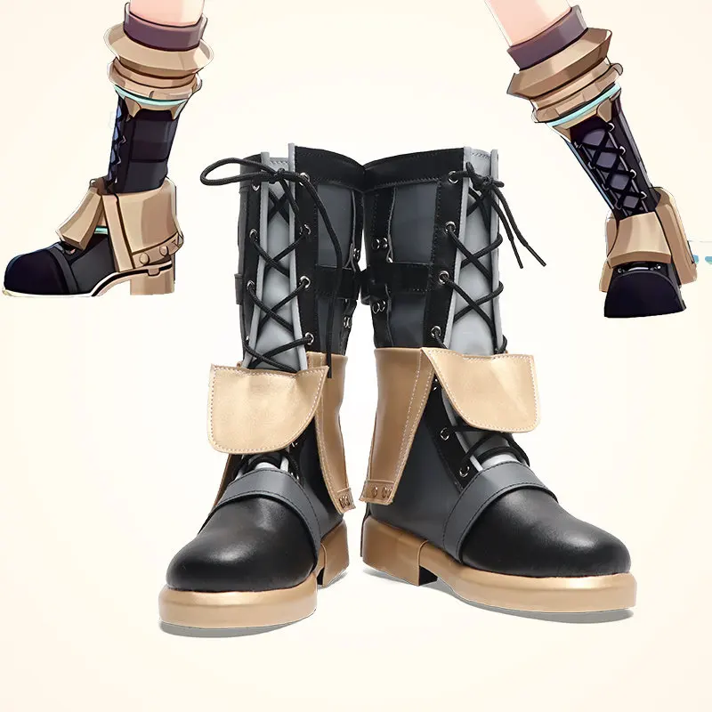 Anime Genshin Impact Freminet Cosplay Shoes Black Short PU Leather Boots For Halloween Carnival
