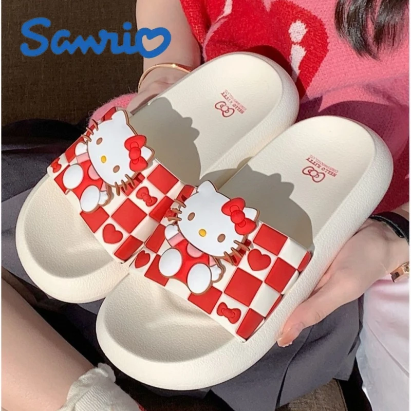 Sanrio Hello Kitty Fashion Slippers Women Korean Style Soft Flat Shoes Y2k Cartoon Kuromi Melody Cinnamoroll Sweet Sandals Gifts