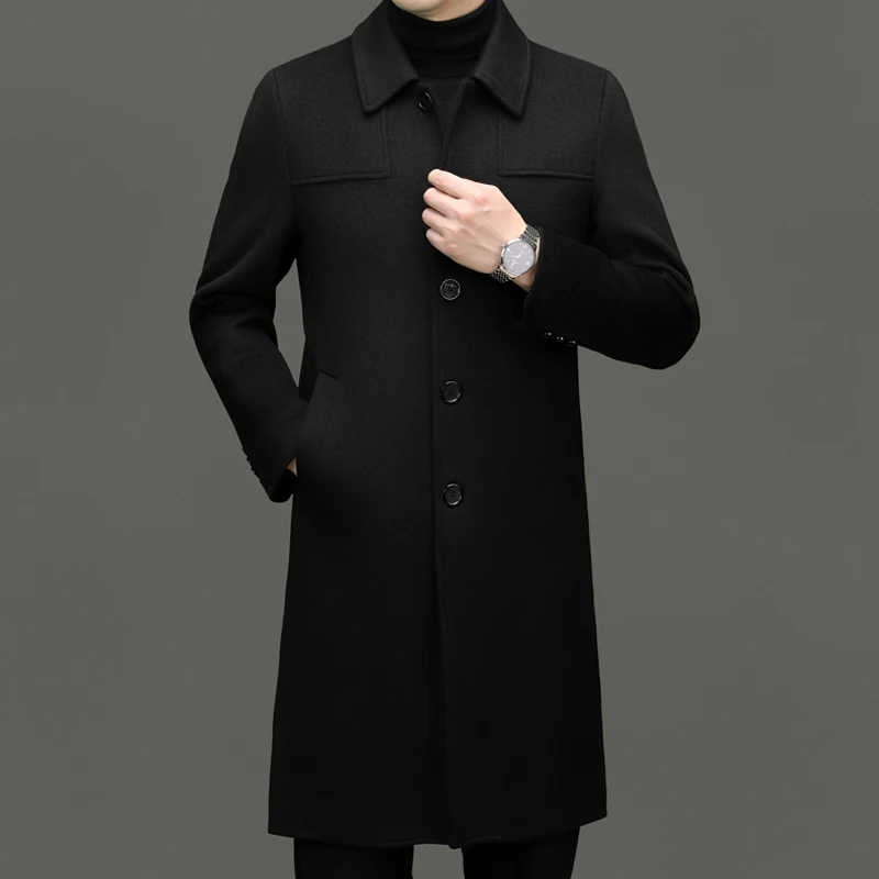 Old Money Style Men Cashmere Overcoat Black Navy Gray Wool Blend Coat Gentlemen Timeless Grament Winter Autumn Menswear