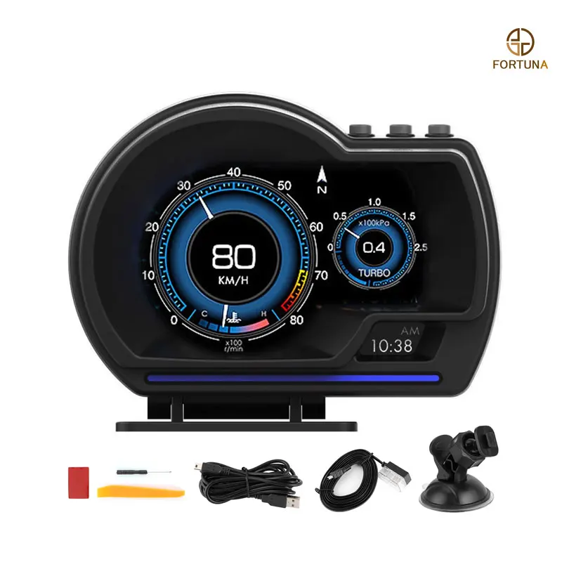 Head Up Display OBD2+GPS Smart Gauge Car HUD Speedometer Turbo RPM Alarm for Car Truck