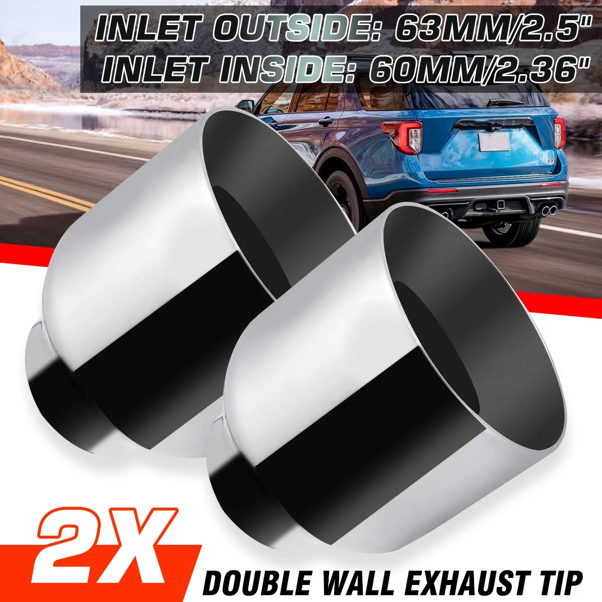 

1/2/4pcs 63mm-101mm Universal Car Exhaust Muffler Pipe Dual Wall Exhaust Tips Exhaust Pipe Stainless Steel For BMW/Benz/Audi/VW