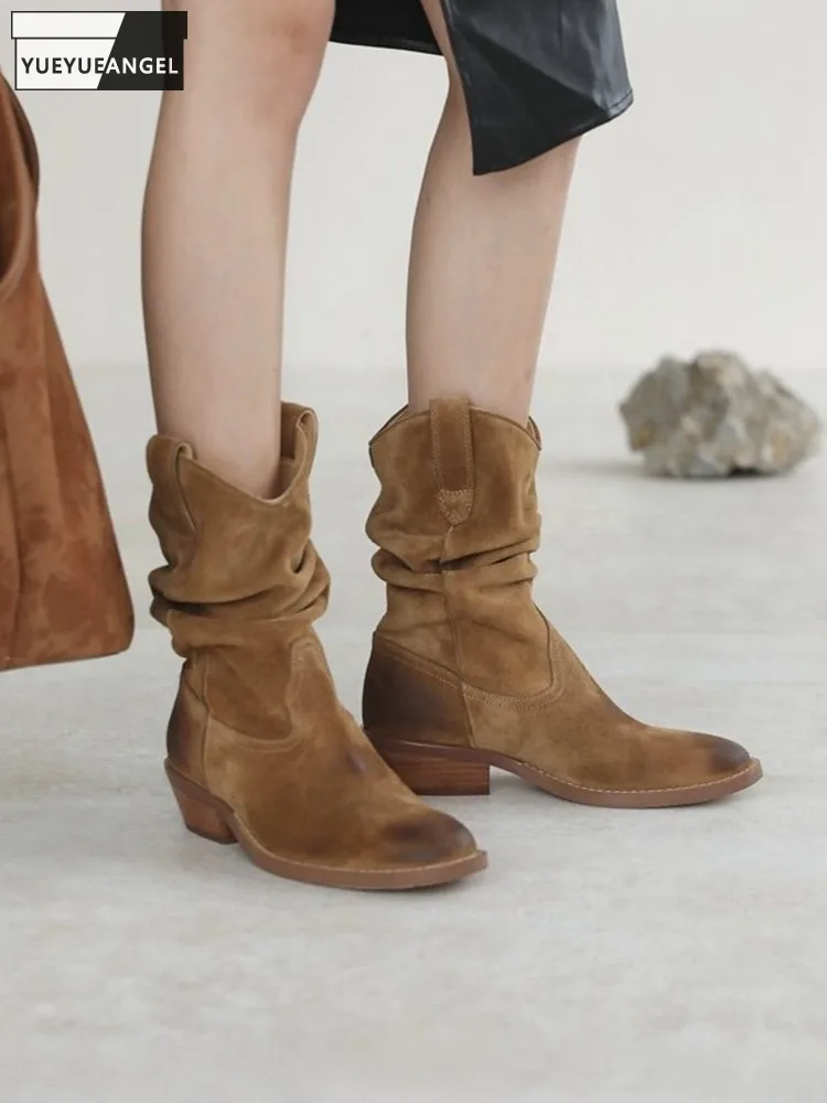 

Универсальные женские ботинки ручной работы в стиле ретро на среднем каблуке без шнуровки из воловьей кожи, модные женские удобные однотонные ботильоны из натуральной кожи сзади