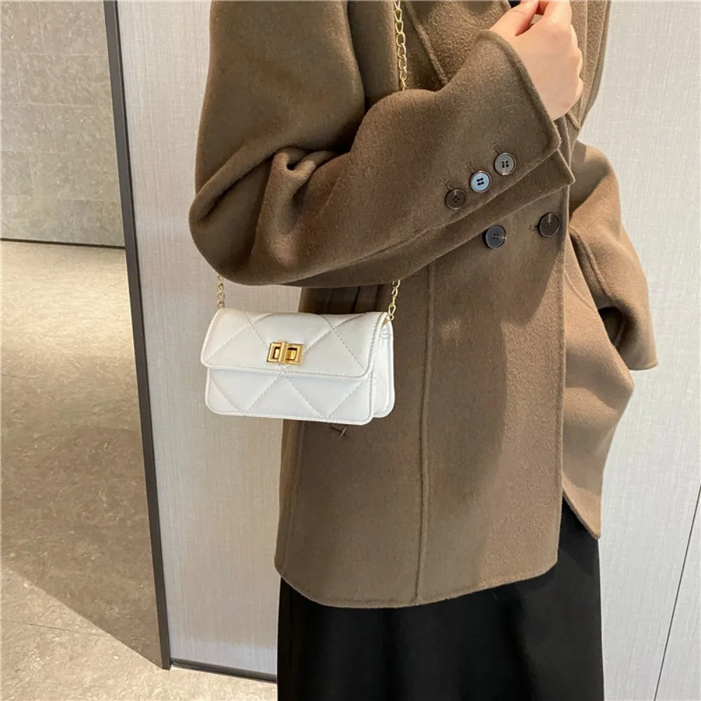 Trendy Chain Pure Color Small Square Bag Metal PU Messenger Bag Chain Handbags