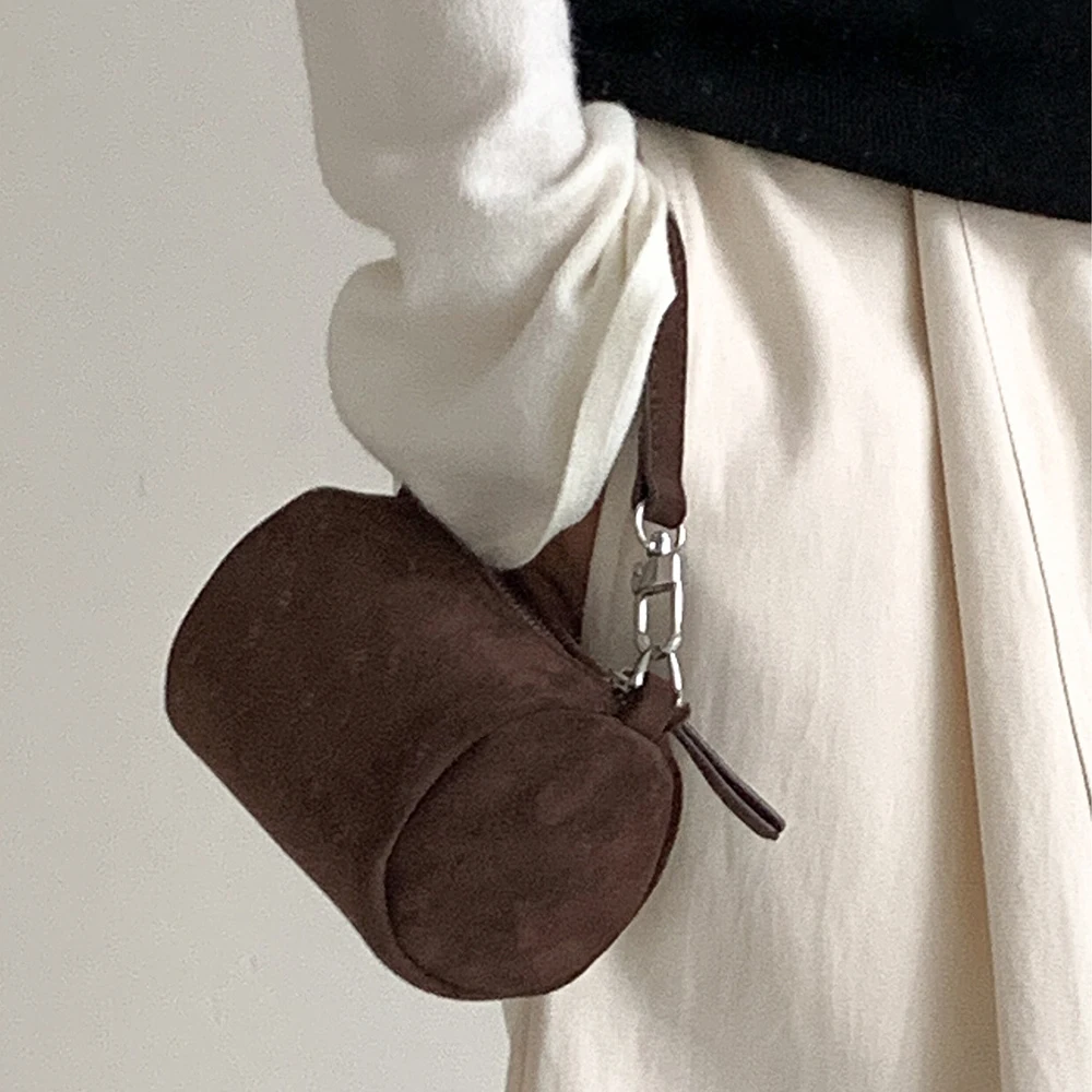 

Fashion Barrel-shaped Women Handbags Retro Faux Suede Shoulder Bags for Women Designer Bag NEW Mini PU Leather Clutch Ladies