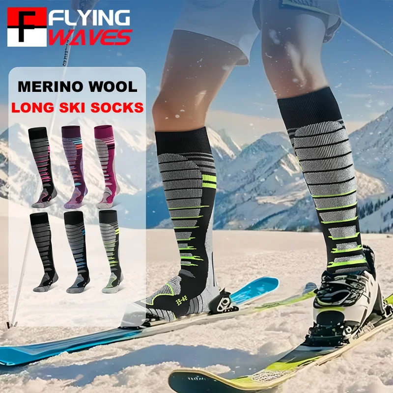 ميرينو الصوف التزلج الجوارب الطقس البارد الجوارب للرجال النساء على الجليد الثلوج الصيد الشتاء الحرارية الركبة عالية الجوارب الدافئة