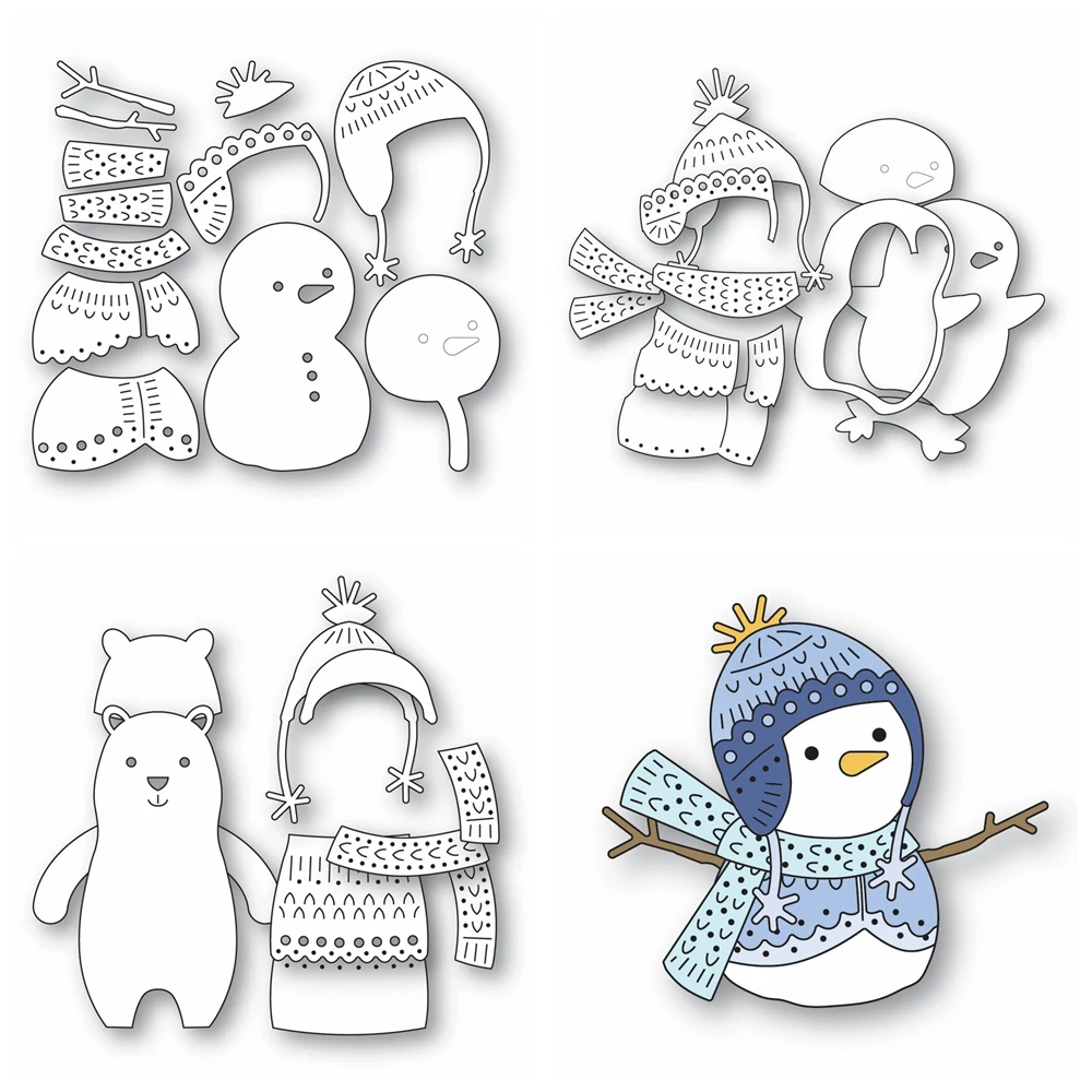 Süße nordische Schneemann-Metall-Stanzformen, Weihnachtsbär, Pinguin, Stanzungen für Scrapbooking, DIY, Album, Kartenherstellung, Dekor, Papierhandwerk