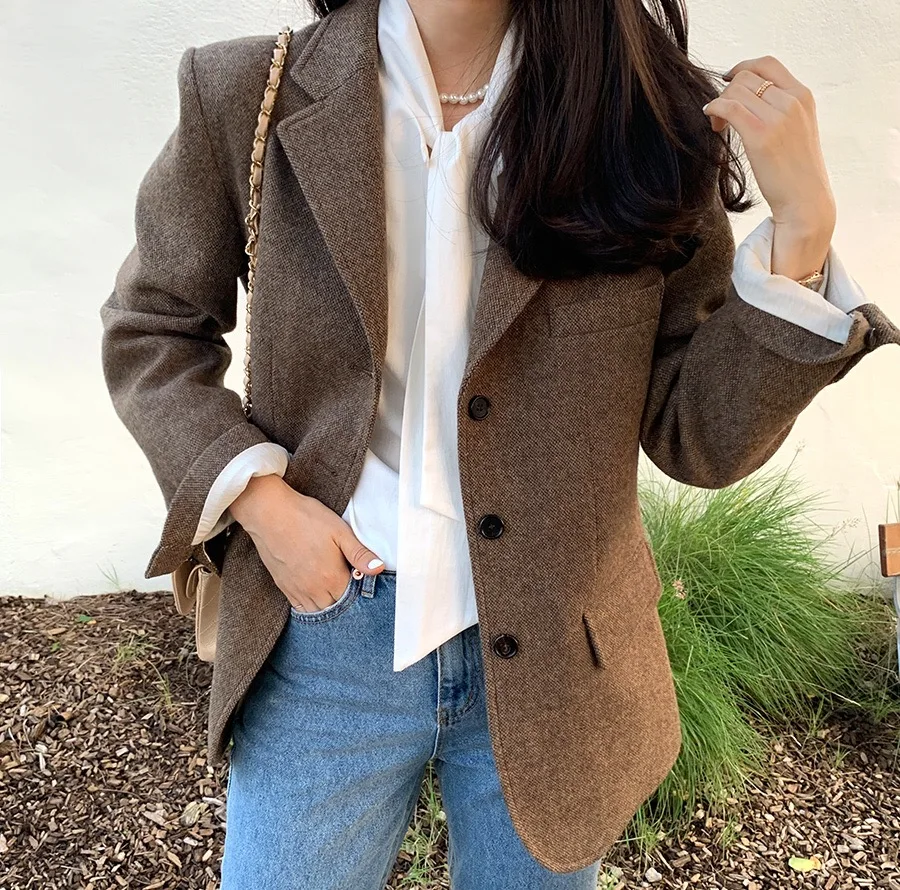 UNXX in Stock Korean Chic 2023 Winter New Elegant Sophisticated Wool Suit Jacket for Women Female Office Lady High Quality Sweet