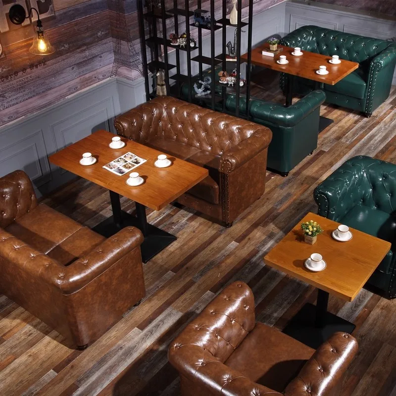 Retro European style bar sofa, bar music, Western restaurant, coffee shop, dessert, milk tea shop, table and chair combination