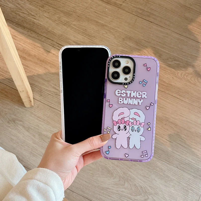 Cute Cartoon Pink Rabbit Case For Iphone 11 14 15 Pro Max Thickened Silicone Soft Funda 12 13 Pro 8 Plus XR XS Anti-fall Cover