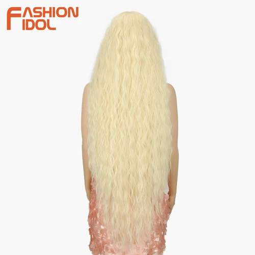 Imagen 2 del producto FASHION IDOL pelucas de encaje sintético 42 pulgadas de largo Cosplay pelo rizado Rubio 613 pelucas coloridas rosas para mujer peluca de encaje sintético