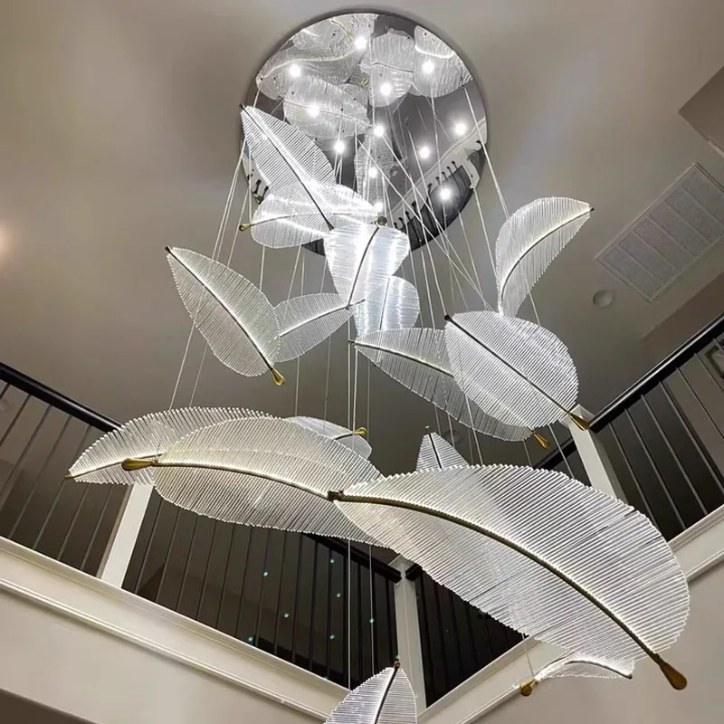 

Revolving Staircase Pendant Lamp Villa Duplex Building Living Room Lamps Exhibition Hall Sales Department Feather Combination