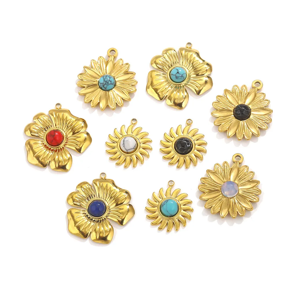 

5pcs Stainless Steel Flower Charms For DIY Earrings Necklace Jewelry Making PVD 18K Gold Plated Jewelry Pendant Supplies Bulk