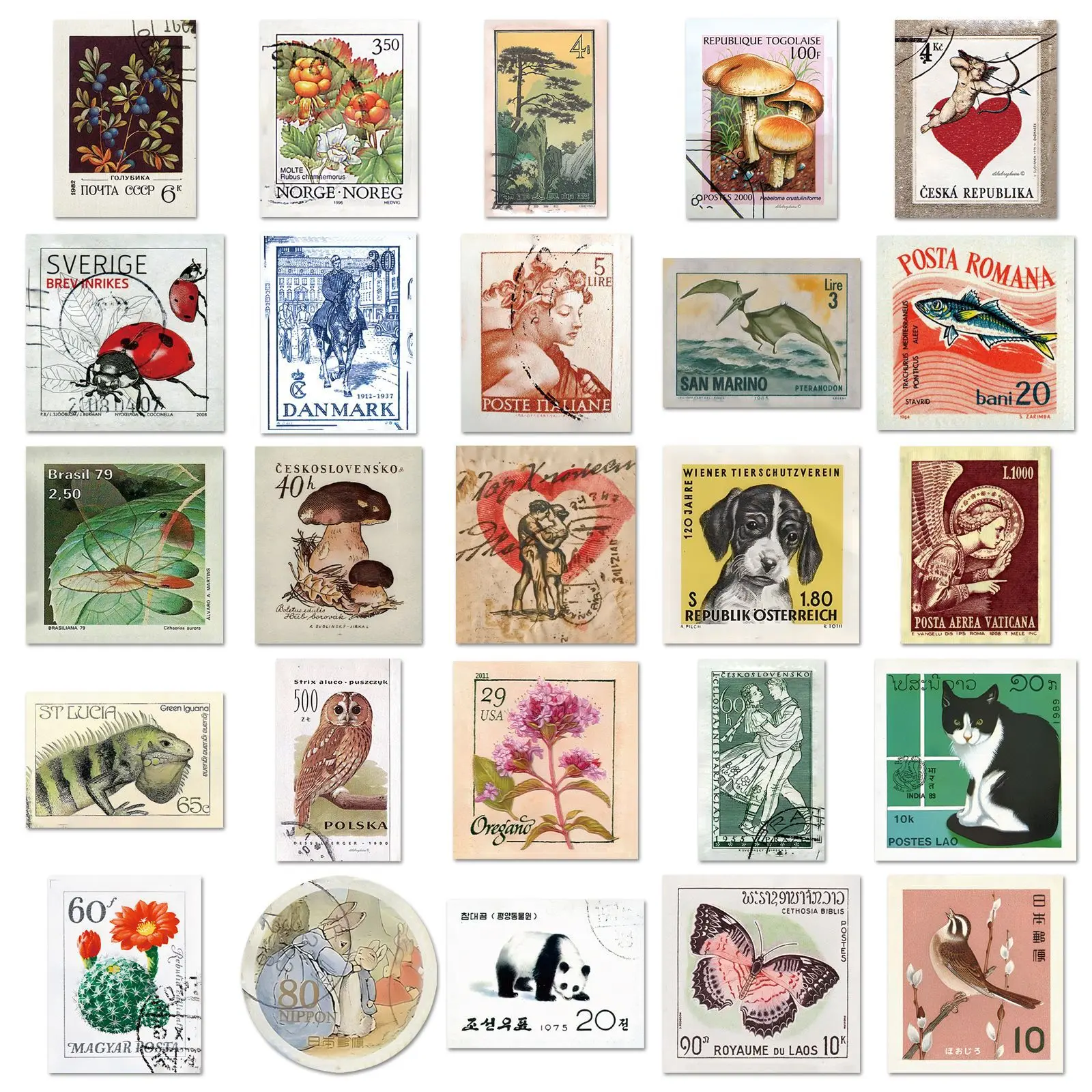 

50PCS Retro Style Stamp Stickers Cartoon Postmark Graffiti Decorative Laptop Luggage iPad Waterproof Stickers Kids Toy