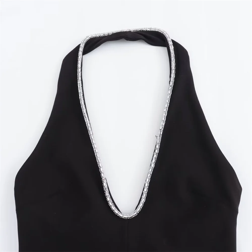 Sommer Neue frauen Europäischen und Amerikanischen Stil Schmuck Dekoration Sexy Schlank Hängenden Hals Open Back Kleid Trend